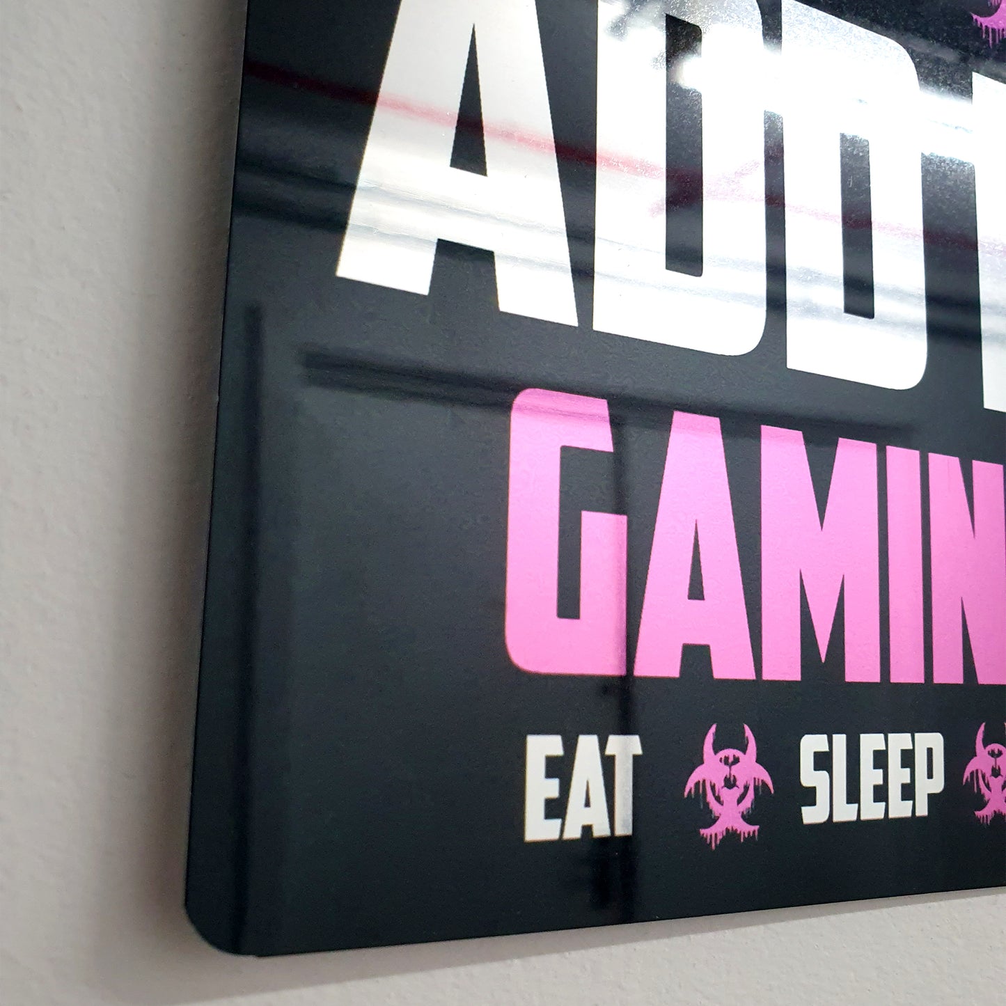 Personalised Metal Mirror Pink Gamer Sign - Gaming Zone Caution - shopquality4u