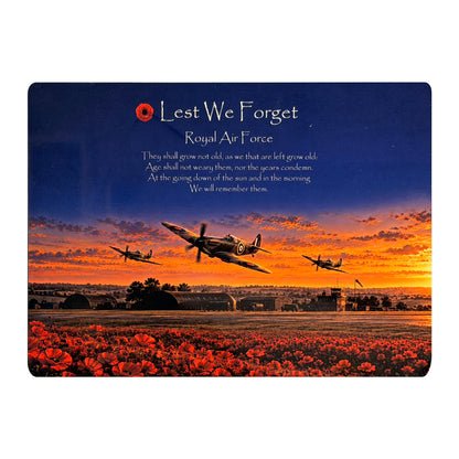 Royal Air Force D10 Lest We Forget aluminium metal sign, front view, real product photograph.