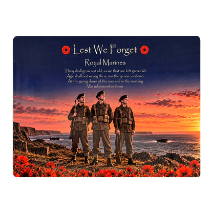 Royal Marines D12 Lest We Forget aluminium metal sign, front view, real product photograph.