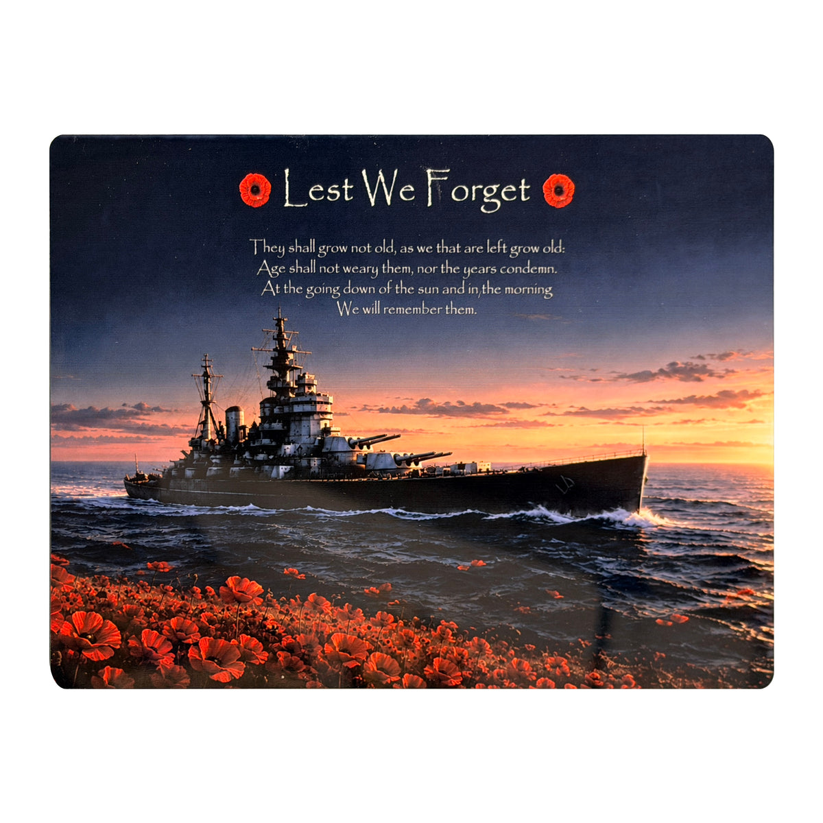Navy War Ship D4 Lest We Forget aluminium metal sign, front view, real product photograph.