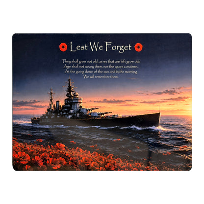 Navy War Ship D4 Lest We Forget aluminium metal sign, front view, real product photograph.