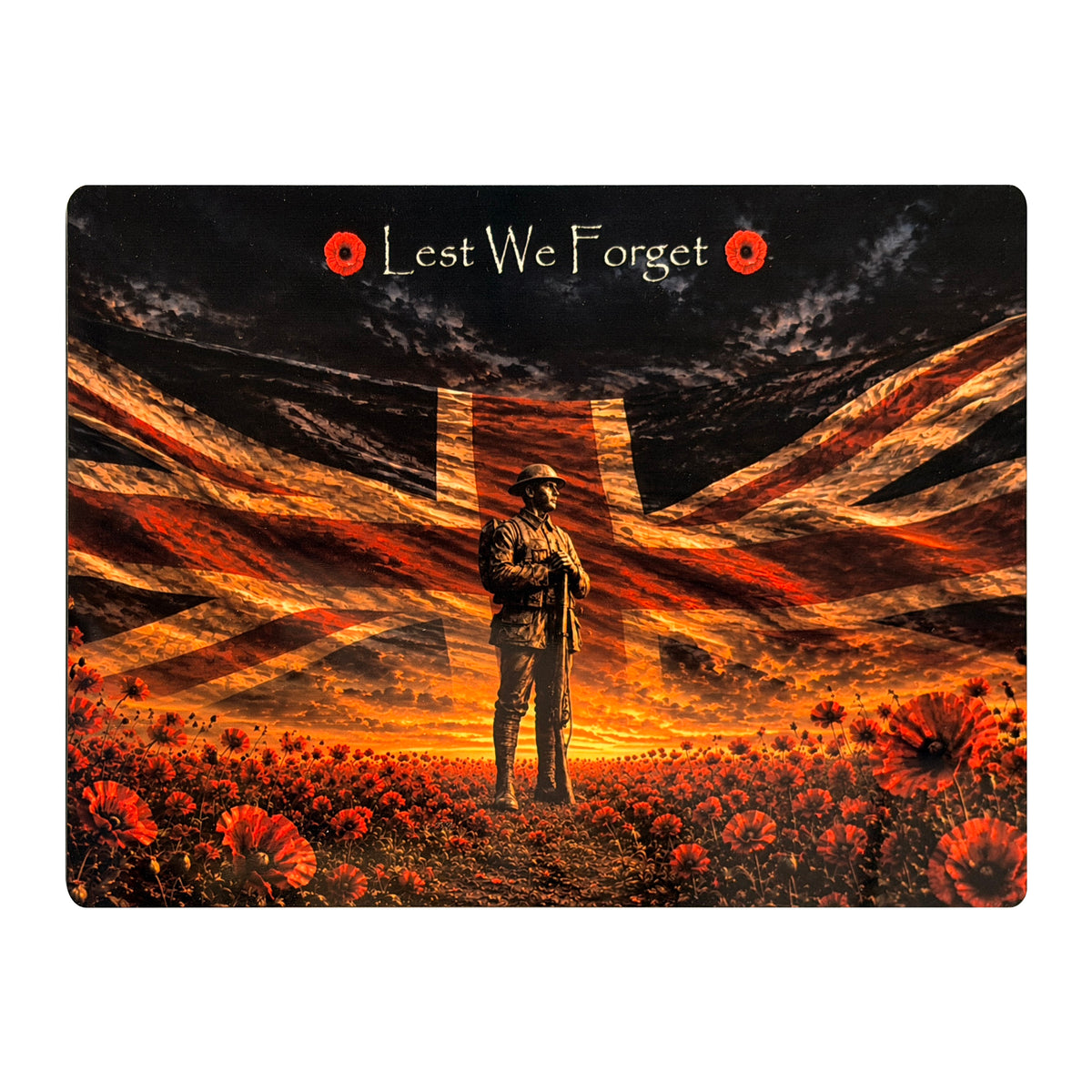 British Soldier D8 Lest We Forget aluminium metal sign, front view, real product photograph.