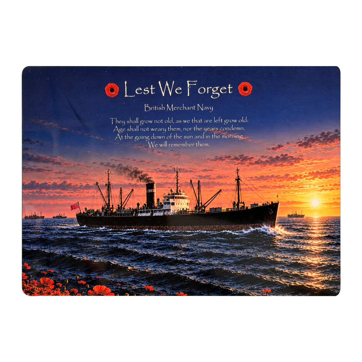 Merchant Navy D9 Lest We Forget aluminium metal sign, front view, real product photograph.