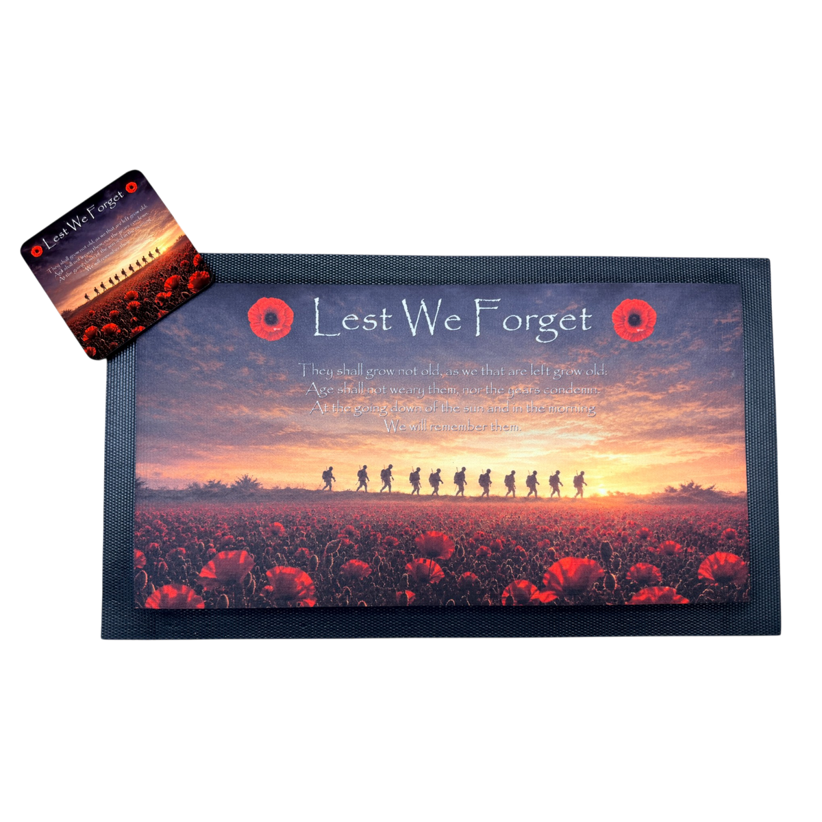 Soldiers remembrance bar mat with matching coasters.