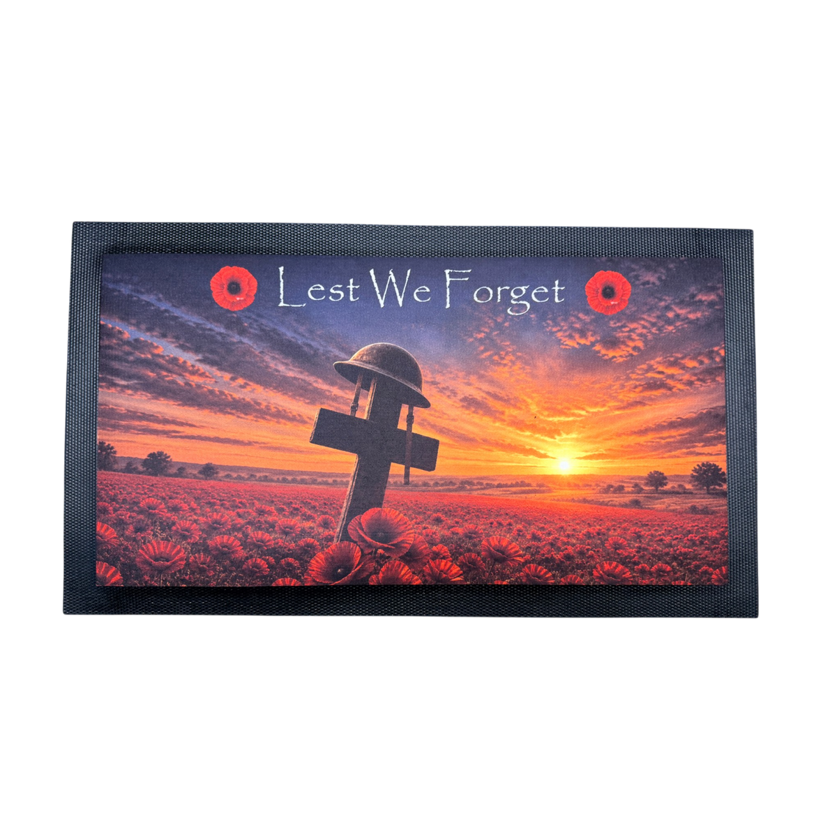 Cross and Helmet remembrance bar mat on a white background.