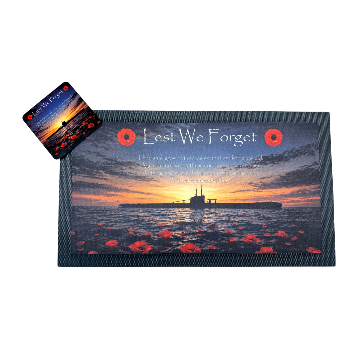Submariners remembrance bar mat with matching coasters.