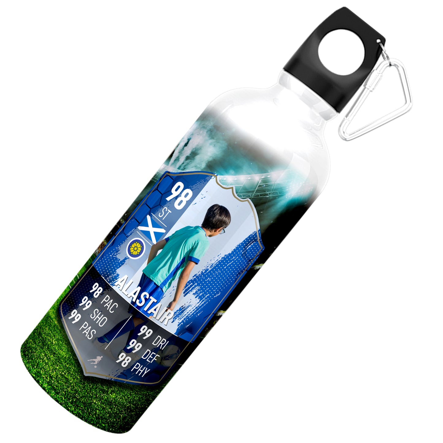 White Stripe Aluminium Football Stats Water Bottle - shopquality4u