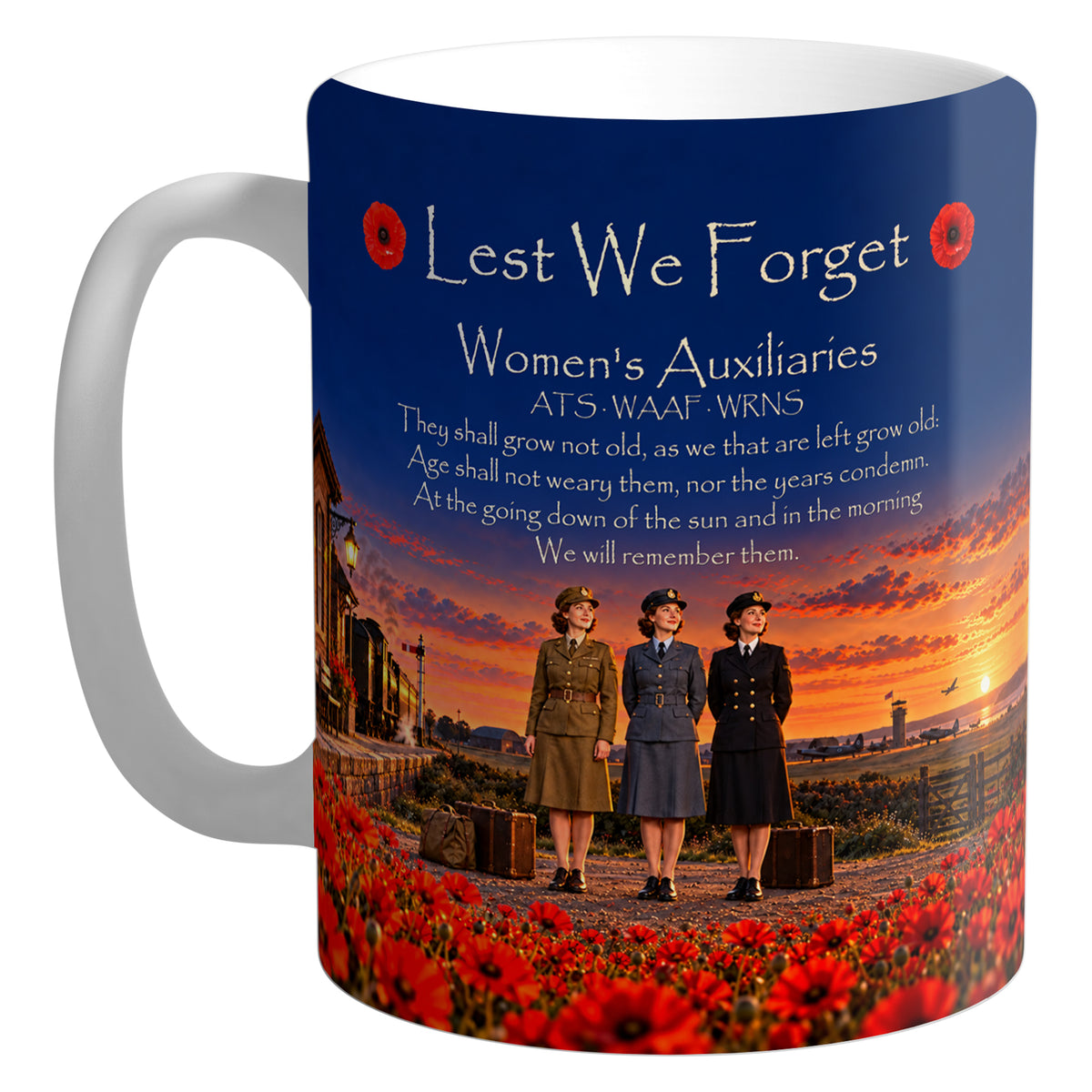 Women's Auxiliaries D11 – realistic 11oz white ceramic mug mockup with white handle and interior