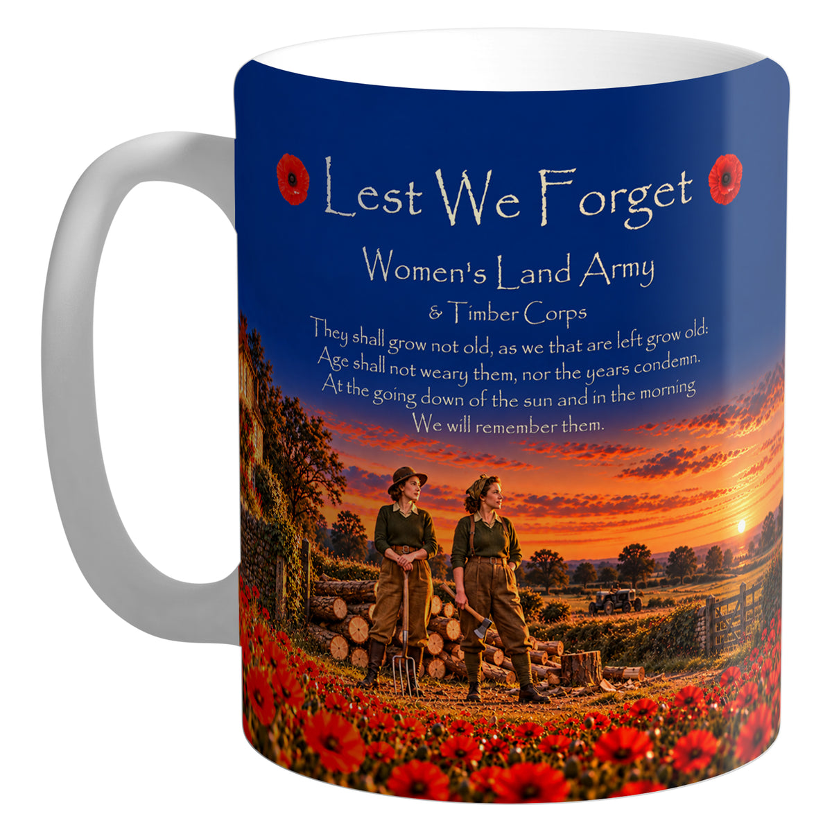 Women's Land Army & Timber Corps D16 – realistic 11oz white ceramic mug mockup with white handle and interior