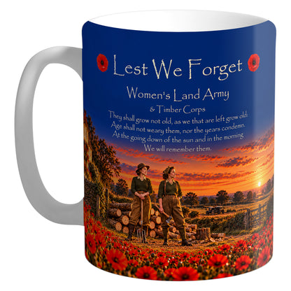 Women's Land Army & Timber Corps D16 – realistic 11oz white ceramic mug mockup with white handle and interior