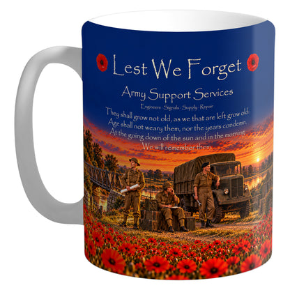 Army Support Services D18 – realistic 11oz white ceramic mug mockup with white handle and interior
