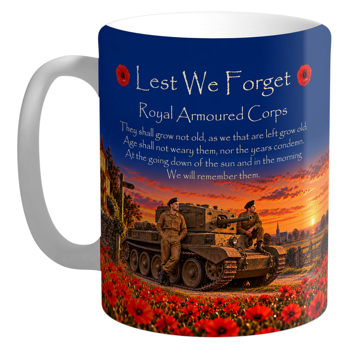 Royal Armoured Corps D19 – realistic 11oz white ceramic mug mockup with white handle and interior