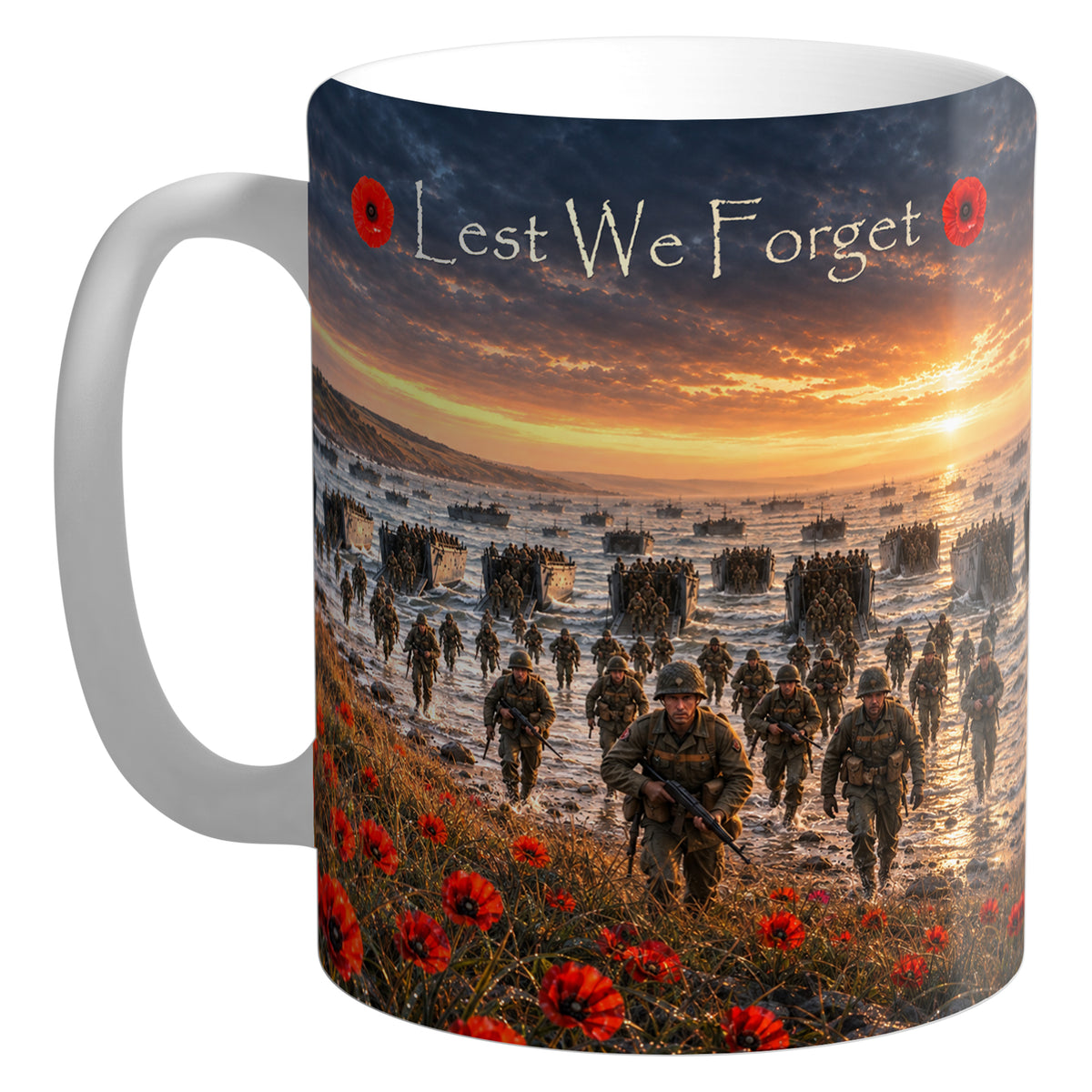 D-Day Landing D6 – realistic 11oz white ceramic mug mockup with white handle and interior
