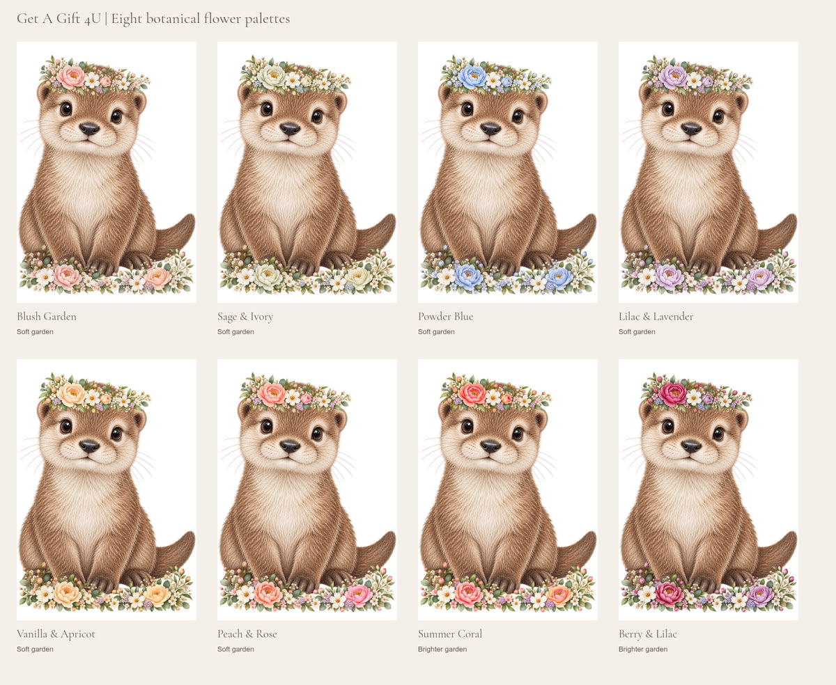 Eight botanical flower palettes for personalised nursery signs.