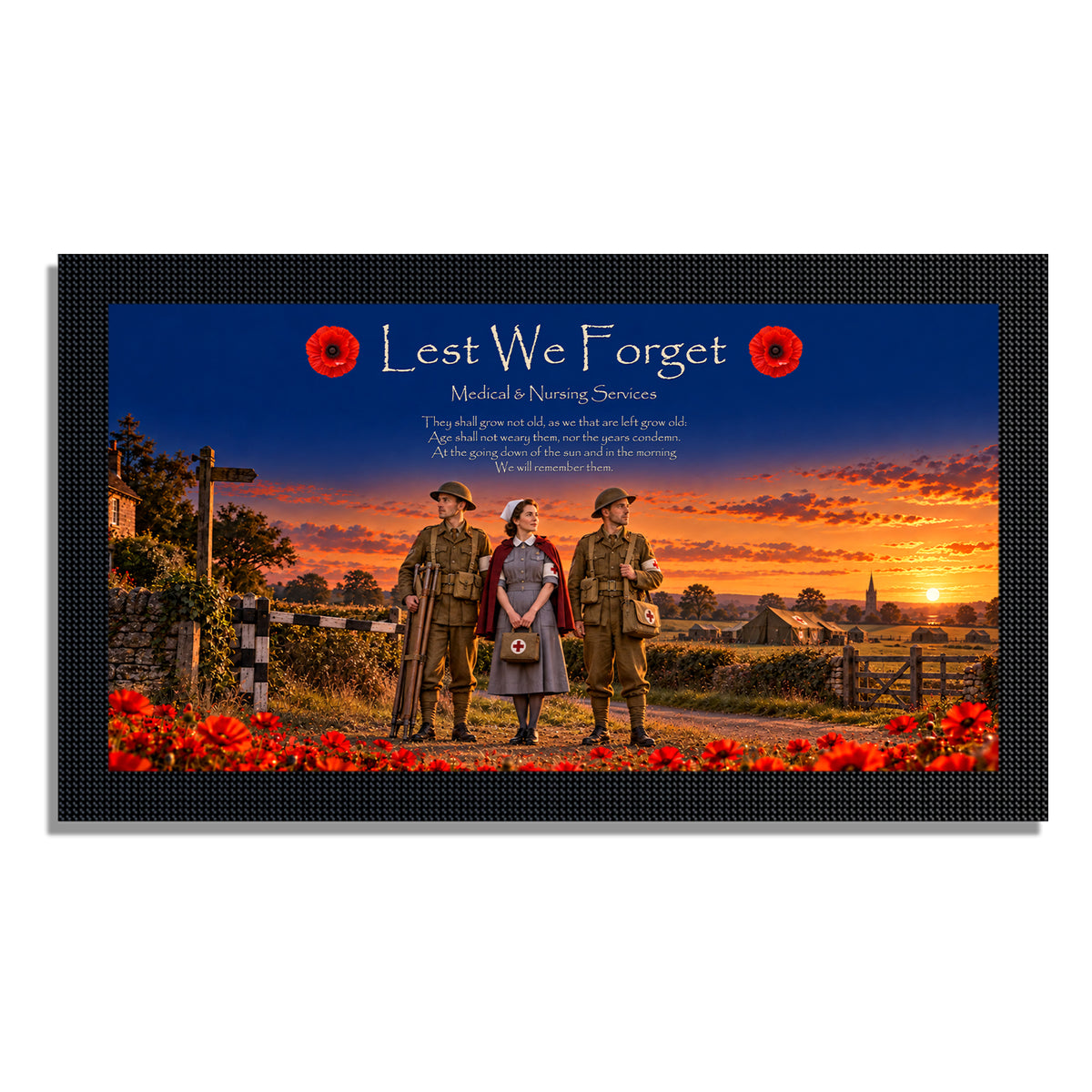 Remembrance bar mat design D14. One mat is included; matching accessories are optional.