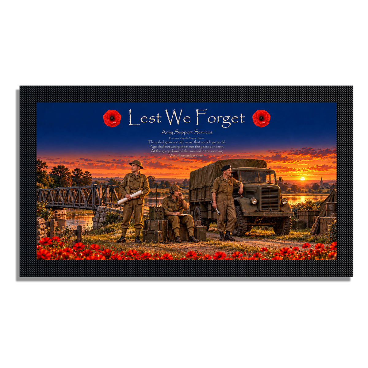 Remembrance bar mat design D18. One mat is included; matching accessories are optional.
