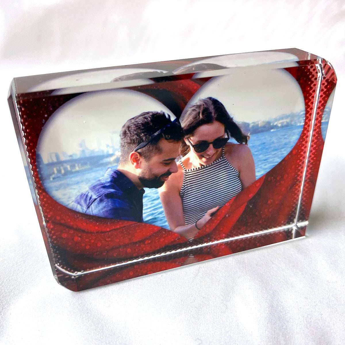 Red Rose Heart Border Crystal Block - shopquality4u
