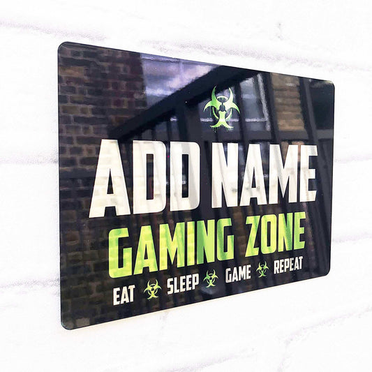 Personalised Metal Mirror Gamer Sign - Gaming Zone Caution - shopquality4u