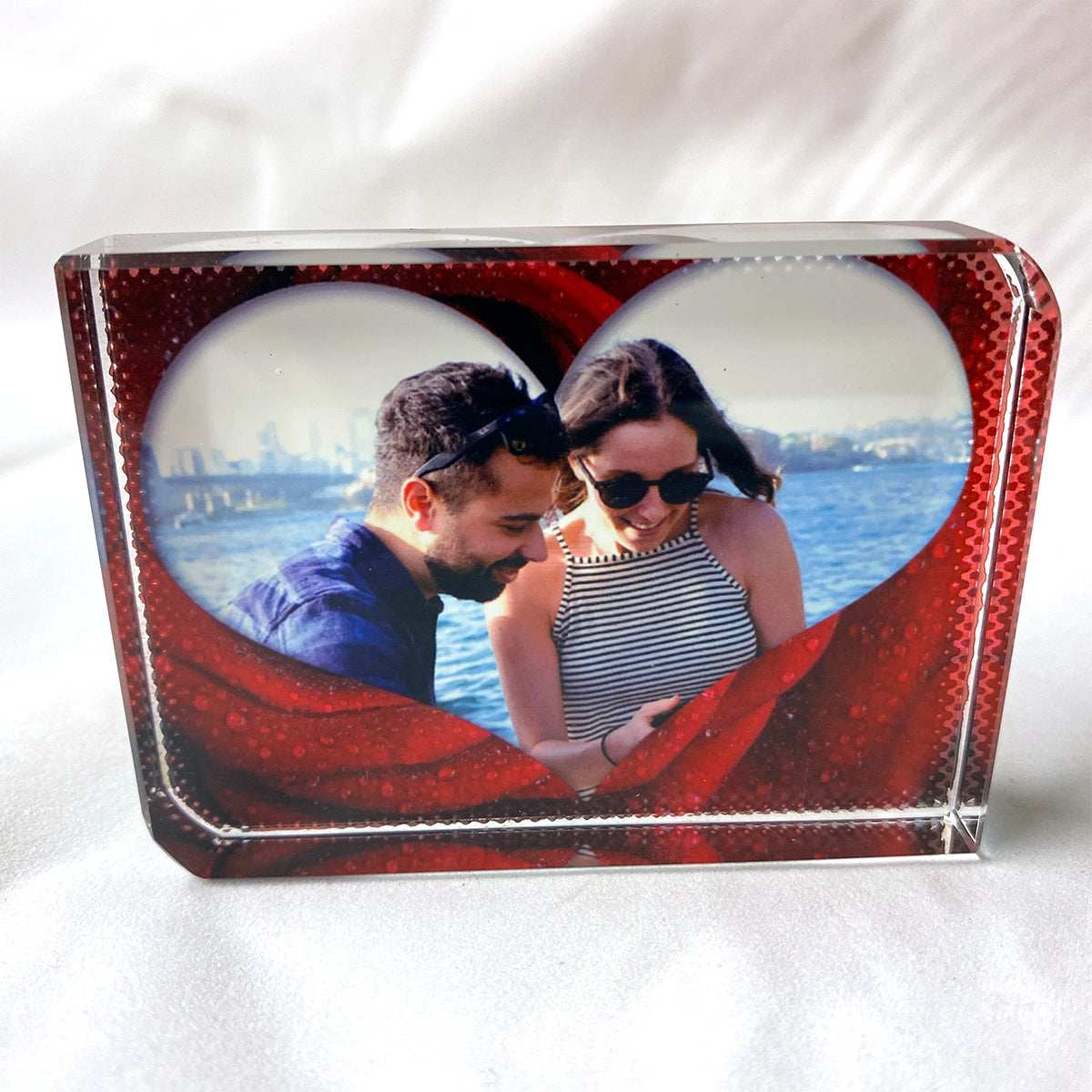 Red Rose Heart Border Crystal Block - shopquality4u