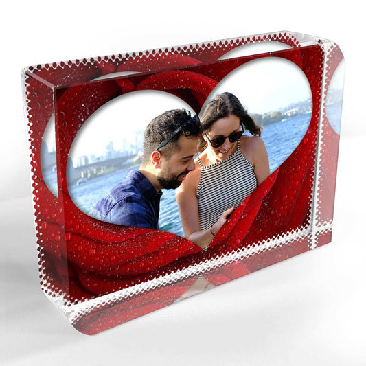 Red Rose Heart Border Crystal Block - shopquality4u
