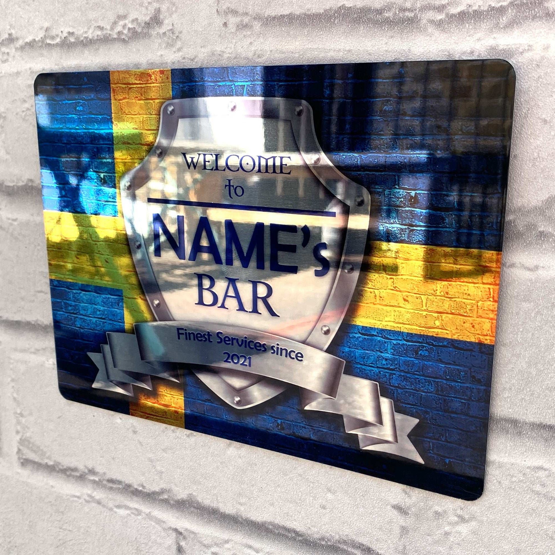 Swedish Flag Mirror Finish Sign - shopquality4u