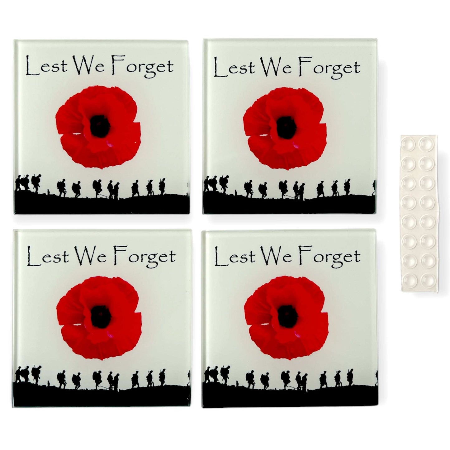 Square Glass Table Coaster Set Military Poppy Lest We Forget (set of 4) - shopquality4u