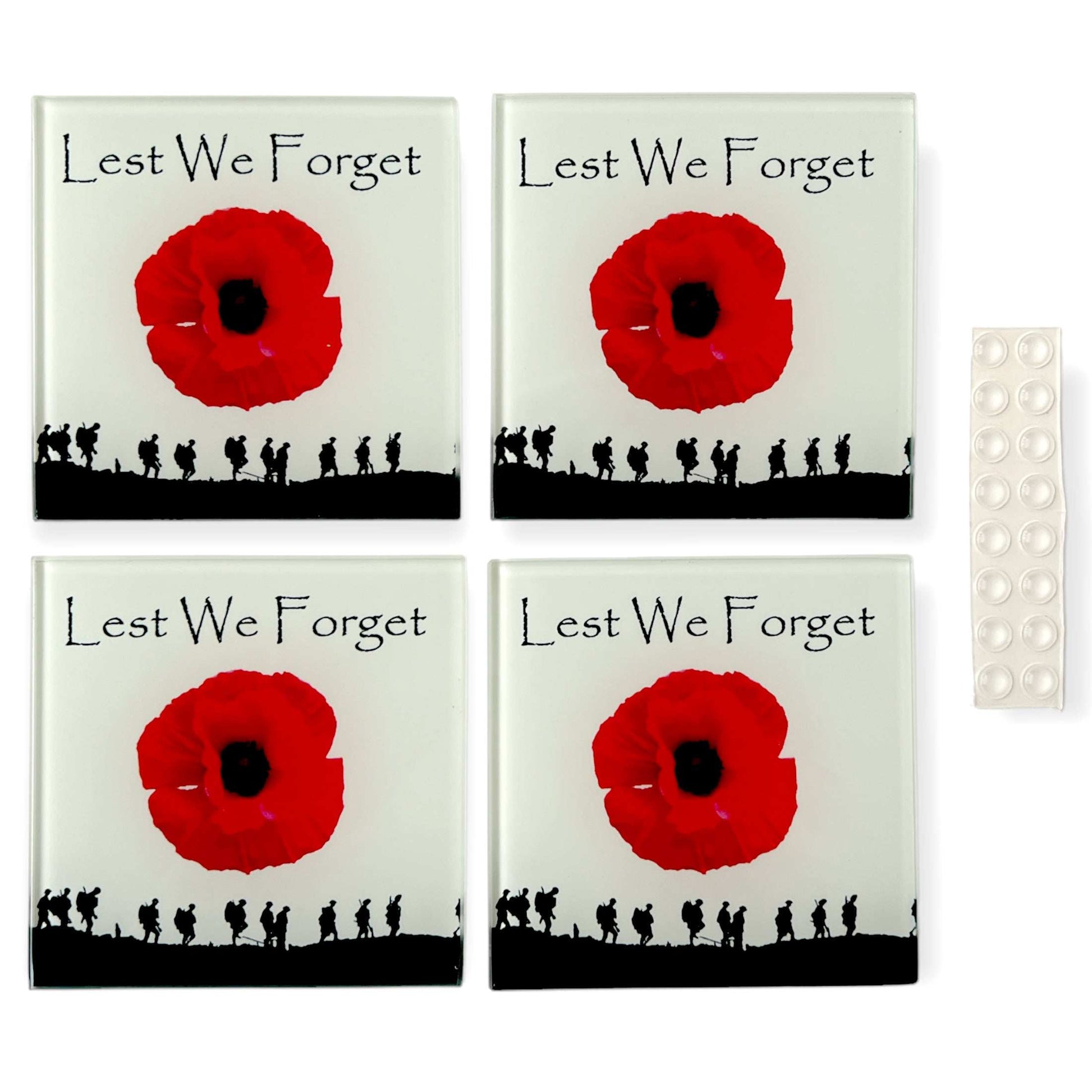Square Glass Table Coaster Set Military Poppy Lest We Forget (set of 4) - shopquality4u
