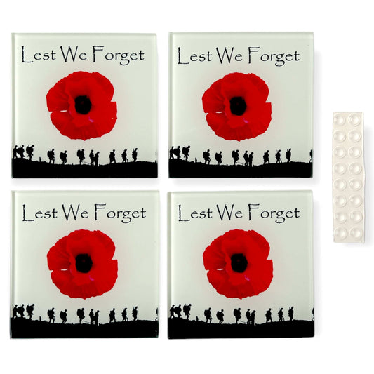 Square Glass Table Coaster Set Military Poppy Lest We Forget (set of 4) - shopquality4u