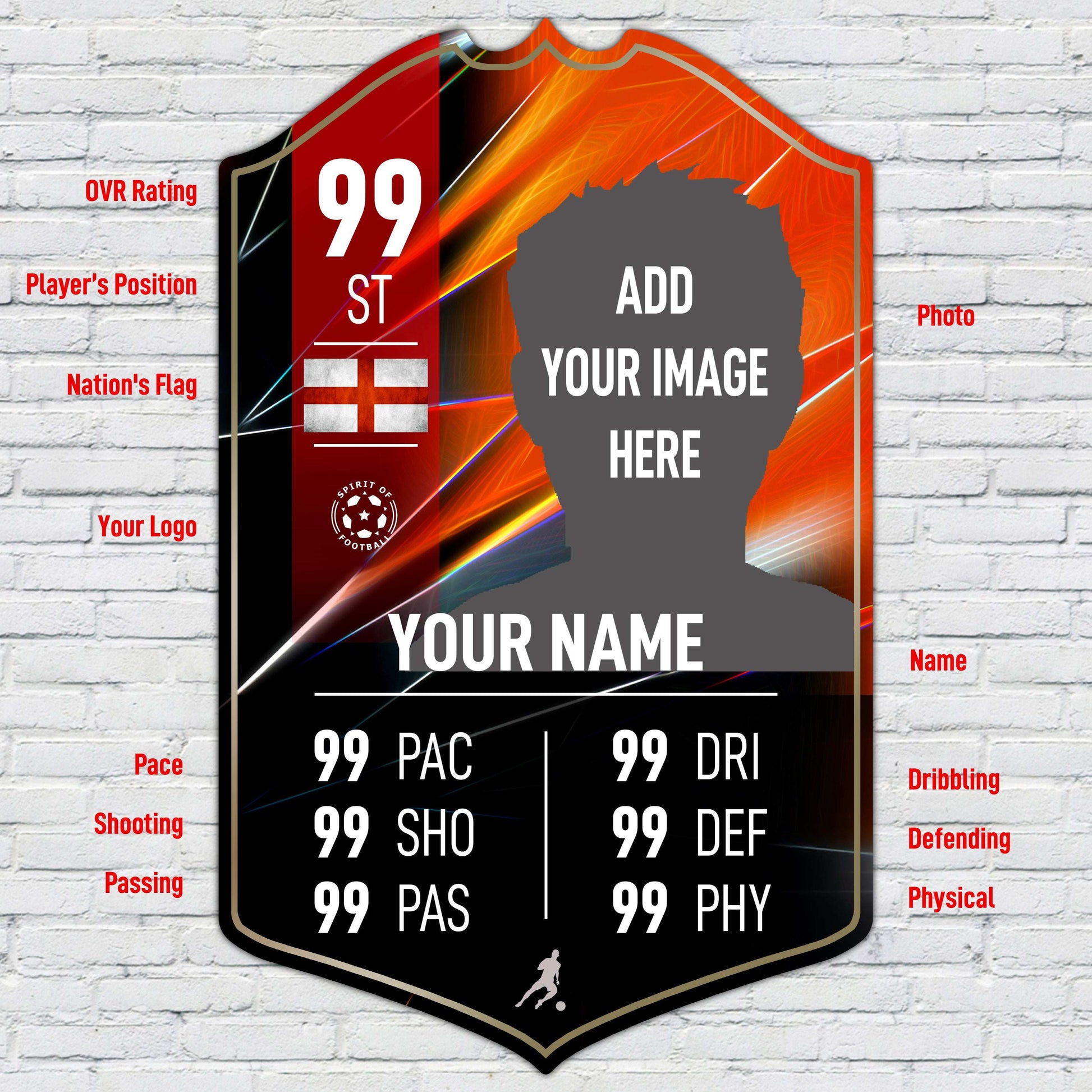Red Football Card Player Stats Shield - shopquality4u