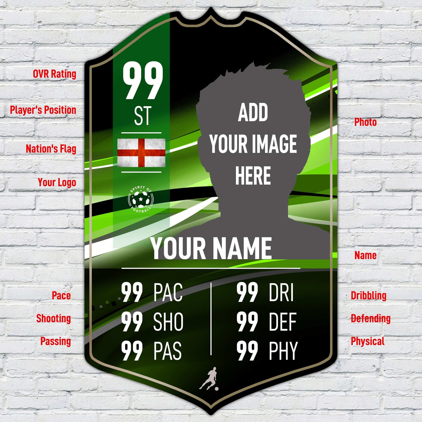 Green Football Card Player Stats Shield - shopquality4u