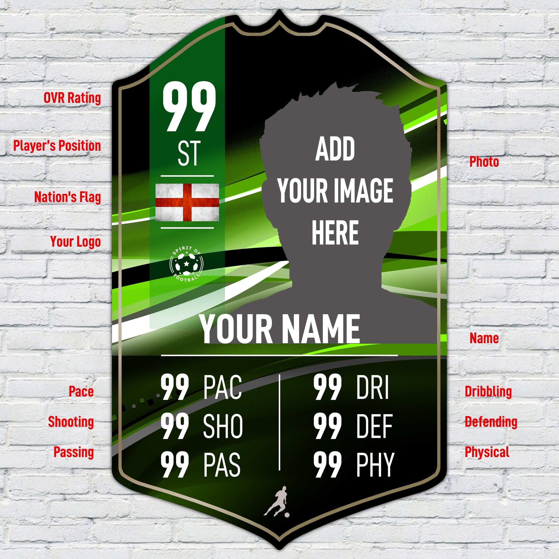 Green Football Card Player Stats Shield - shopquality4u